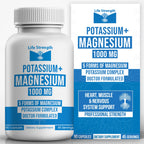 Life Strength, Potassium Magnesium Supplement 1000mg - 90 Capsules – Potassium & Magnesium Complex with Aspartate, Glycinate, Oxide, Gluconate & Citrate – Muscle, Leg & Electrolyte Support