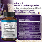TRUEMED DHEA & Ashwagandha Supplement 385mg – Ashwagandha 250mg, DHEA 10mg, Vitamin C & B6 – Supports Relaxation, Natural Energy & Balanced Mood – Made in USA, 60 Vegan Capsules