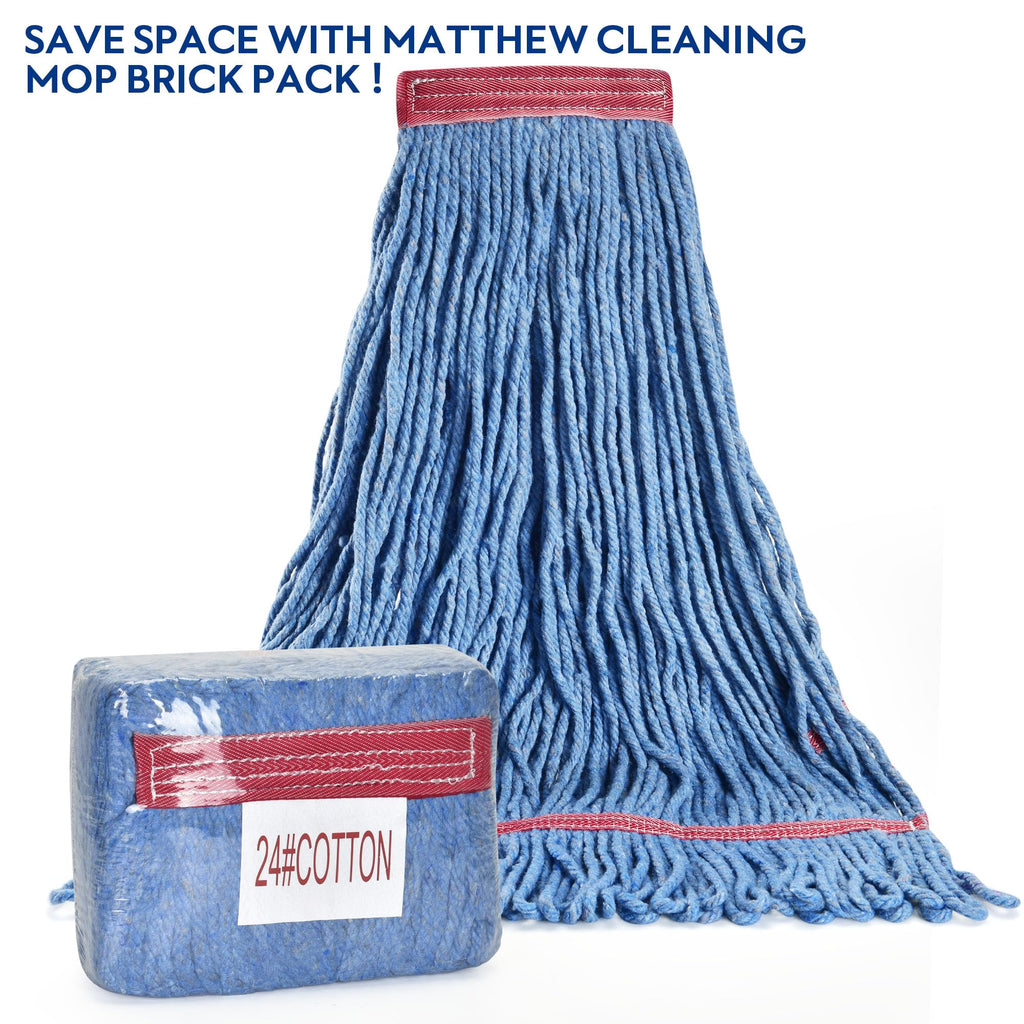Matthew Cleaning 24oz Heavy Duty Mop Head Commercial Replacement for General and Floor Cleaning, Wet Industrial Blue Cotton Looped End String Head Refill (Pack of 3) Blue