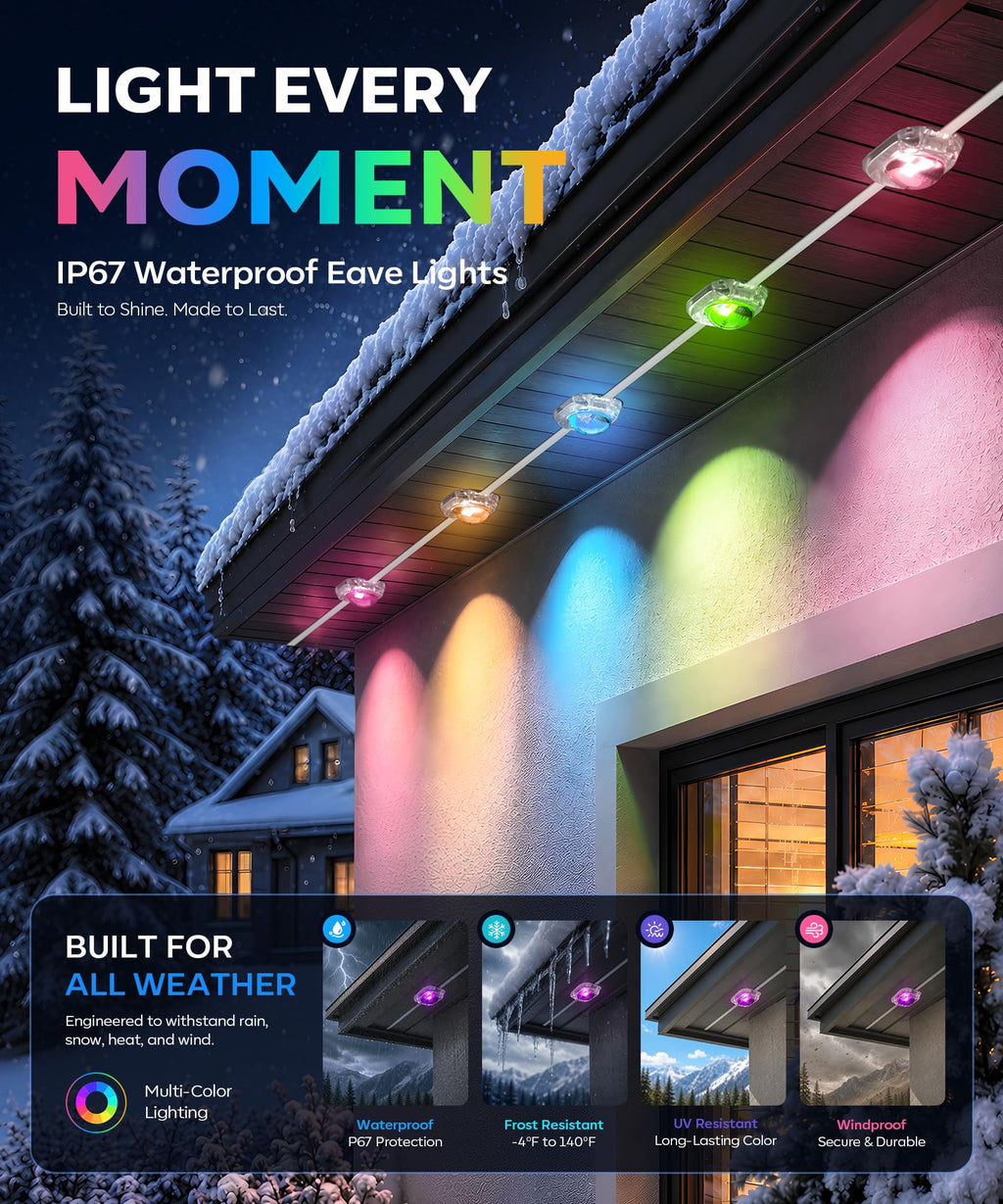 Ecoeve Permanent Outdoor Lights for House, 200ft RGB+IC Christmas LED Light