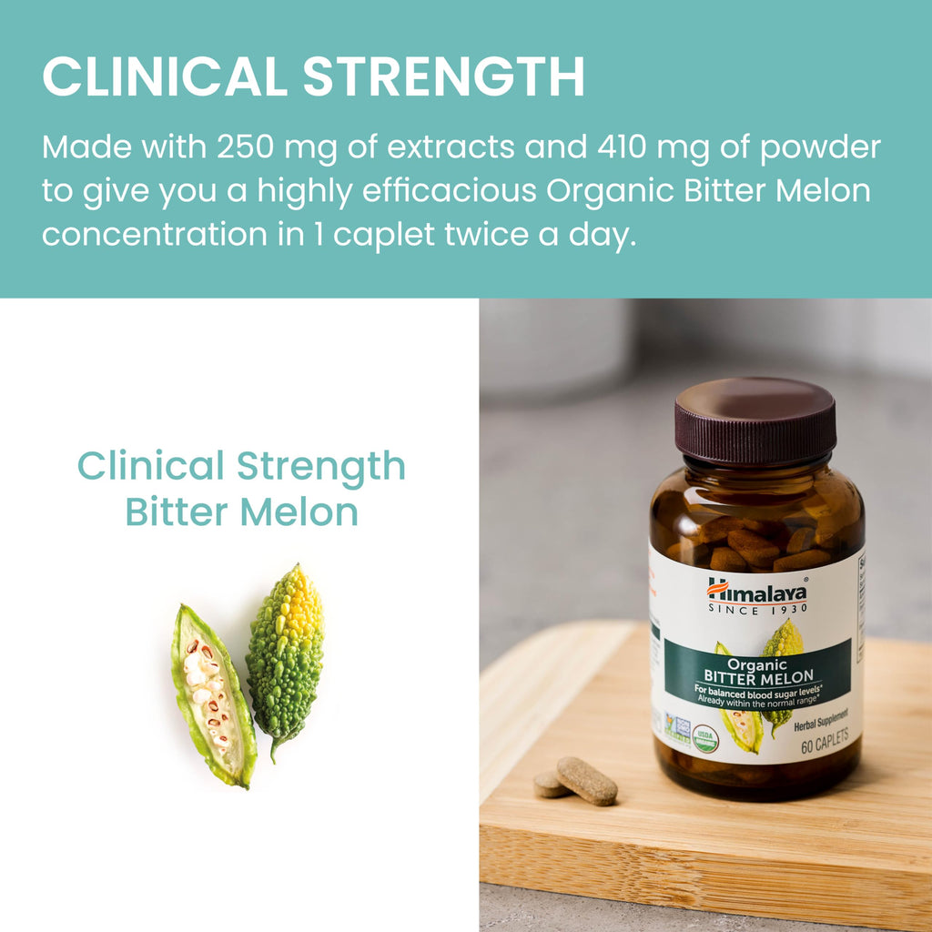 Himalaya Organic Bitter Melon - Herbal Glucose Metabolism Support - USDA Organic, Non-GMO, Vegan, Gluten Free, Additive Free, 660 mg, 60 Caplets