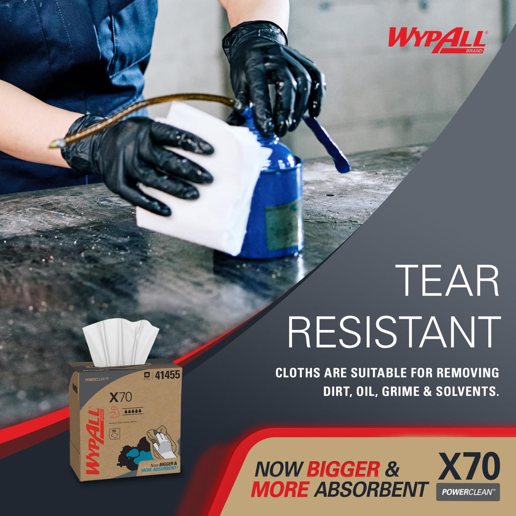 WypAll PowerClean X70 Medium Duty Cloths, 10 x 96 Towels (41455)