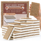 Metflavor Plant-Based Natural Kitchen Sponges,Biodegradable Non-Scratch Cellulose & Coconut Walnut Scrubber Sponge, Eco-Friendly & Sustainable (48 Pack)