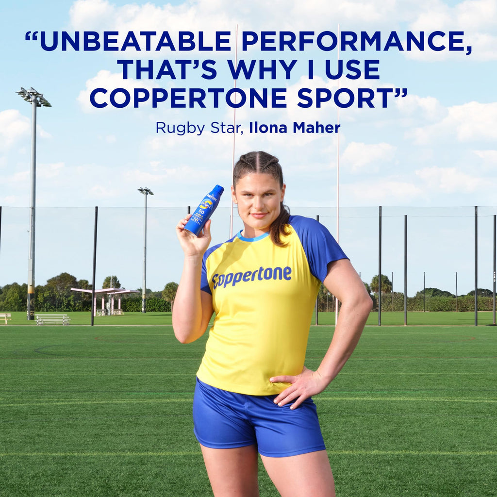 Coppertone Sport Sunscreen Spray SPF 50, Sweat, Heat and Water Resistant Sunblock, Lightweight, Oxybenzone Free, Spray Sunscreen Bulk Pack, 5.5 Oz Bottle, Pack of 3 (Packaging May Vary)