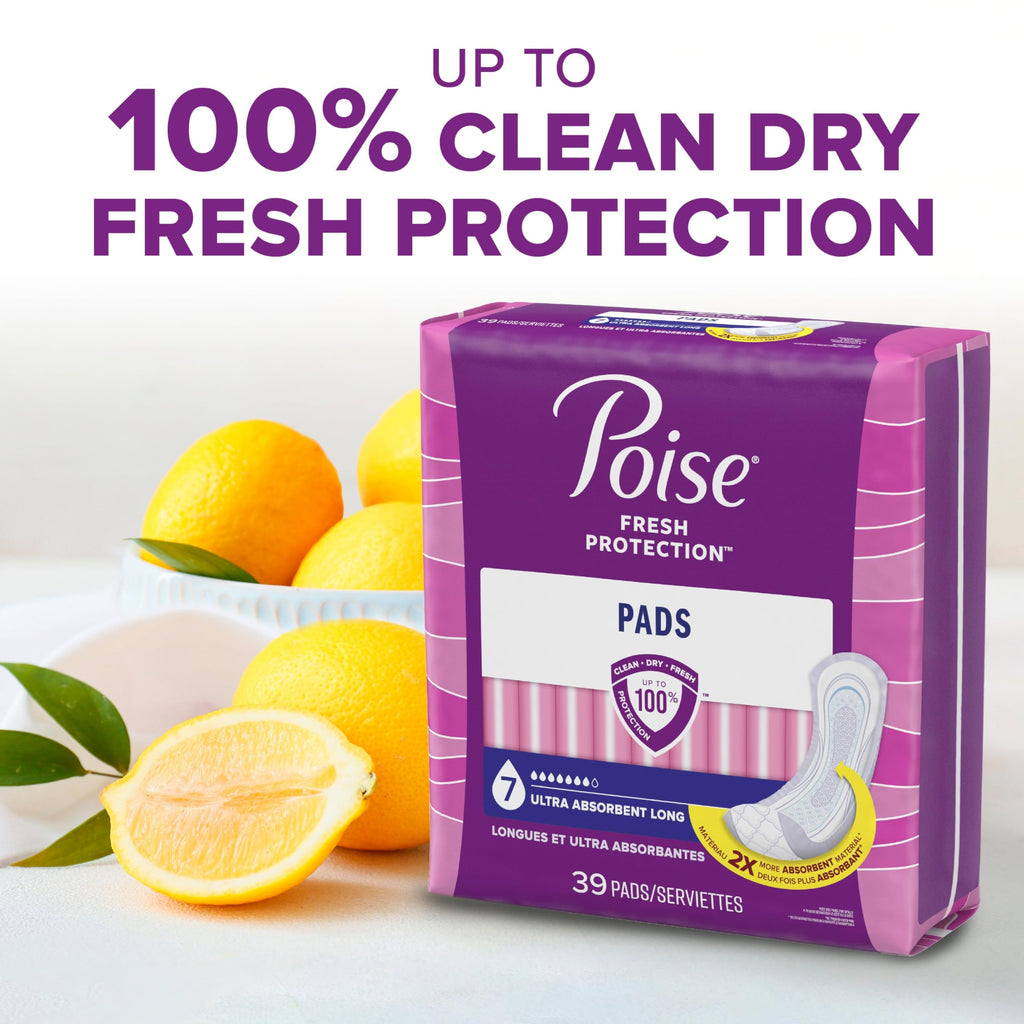 Poise Incontinence Pads & Postpartum Incontinence Pads, 7 Drop Ultra Absorbency, Long Length, 24 Count, Packaging May Vary