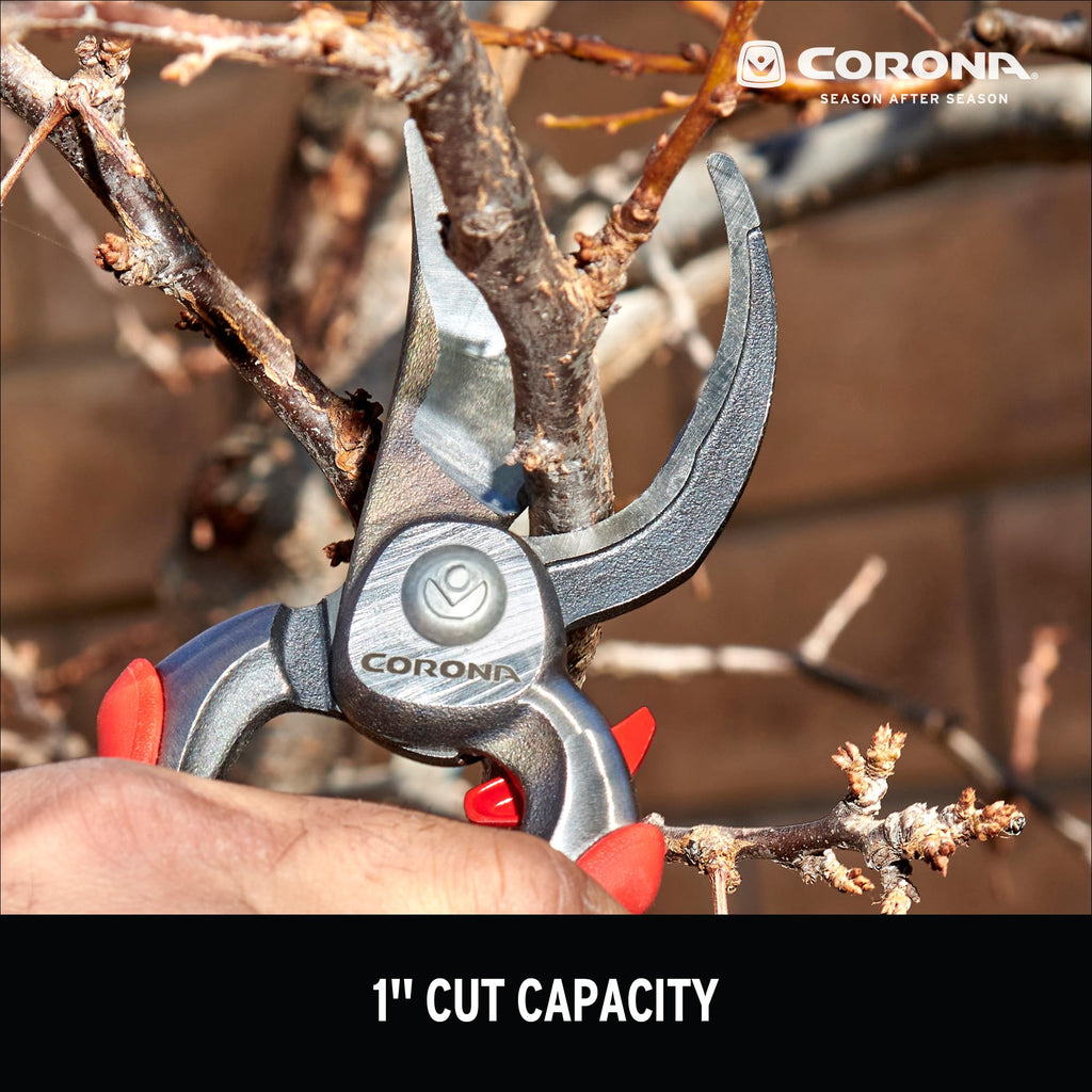 Corona Tools DualCUT Forged Steel Bypass Hand Pruner – 1″ Cutting Capacity Garden Pruning Shears for Branch & Stem Cutting