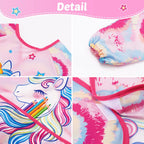 WERNNSAI Kids Art Smock for Girls - Kids Aprons Waterproof Toddler Art Painting Smock for Girl with Long Sleeve and 3 Pockets Painting Eating Cooking Baking Gardening Water Play Apron