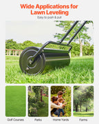 VEVOR Lawn Roller, 61L Sand or Water Filled Yard Roller, with Easy-Turn Plug and U-Shaped Ergonomic Handle for Convenient Push and Pull, Level and Compress Soil for Lawn, Garden, Farm, Park, Black