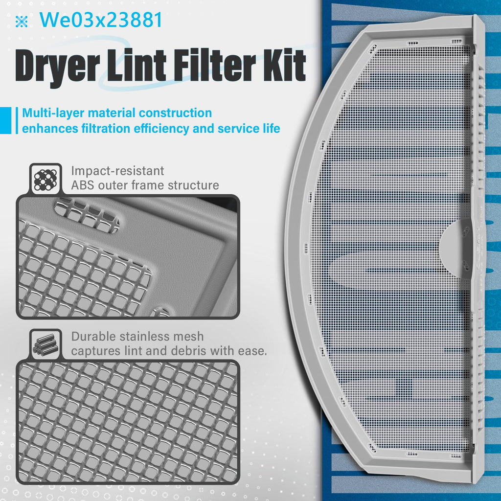 Drfilty WE03X23881 Dryer Lint Trap Screen Filter Replacement for GE Dryers, Compatible with GTD65EBSJ3WS, GTD33EASK0WW, GTD42EASJ2WW, GTD42GASJ2WW, GTD45EASJ2WS Replaces PS11763056 with Cleaning Brush