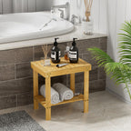 Bamboo Shower Bench, Shower Chair with Non-Slip Feet Storage Shelf Safe and Stable, Kids Adults Wooden Stool for Bathroom, Bedside, Living Room, Spa