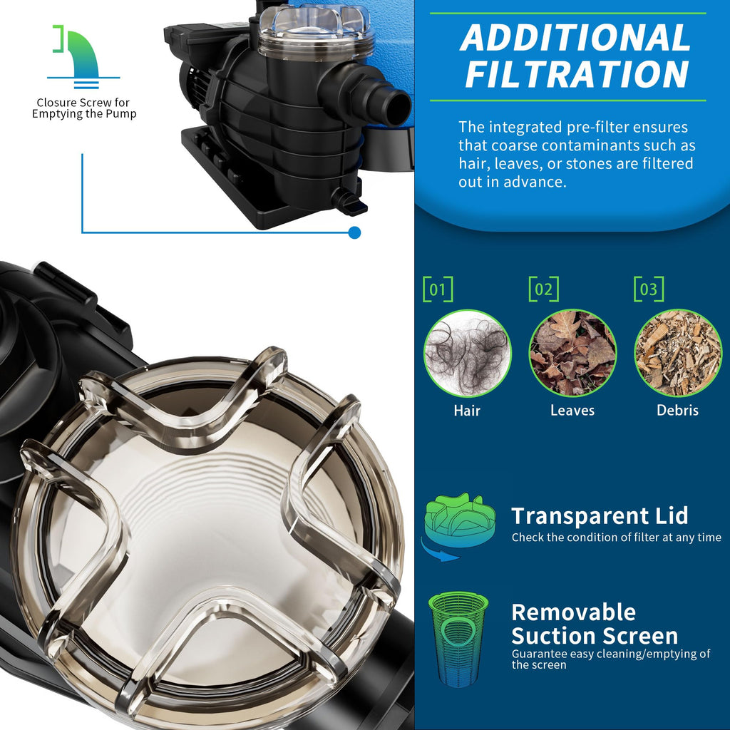 FOTING 13in Sand Filter Pump for Above Ground Pool, 1HP 3800GPH Pool ...