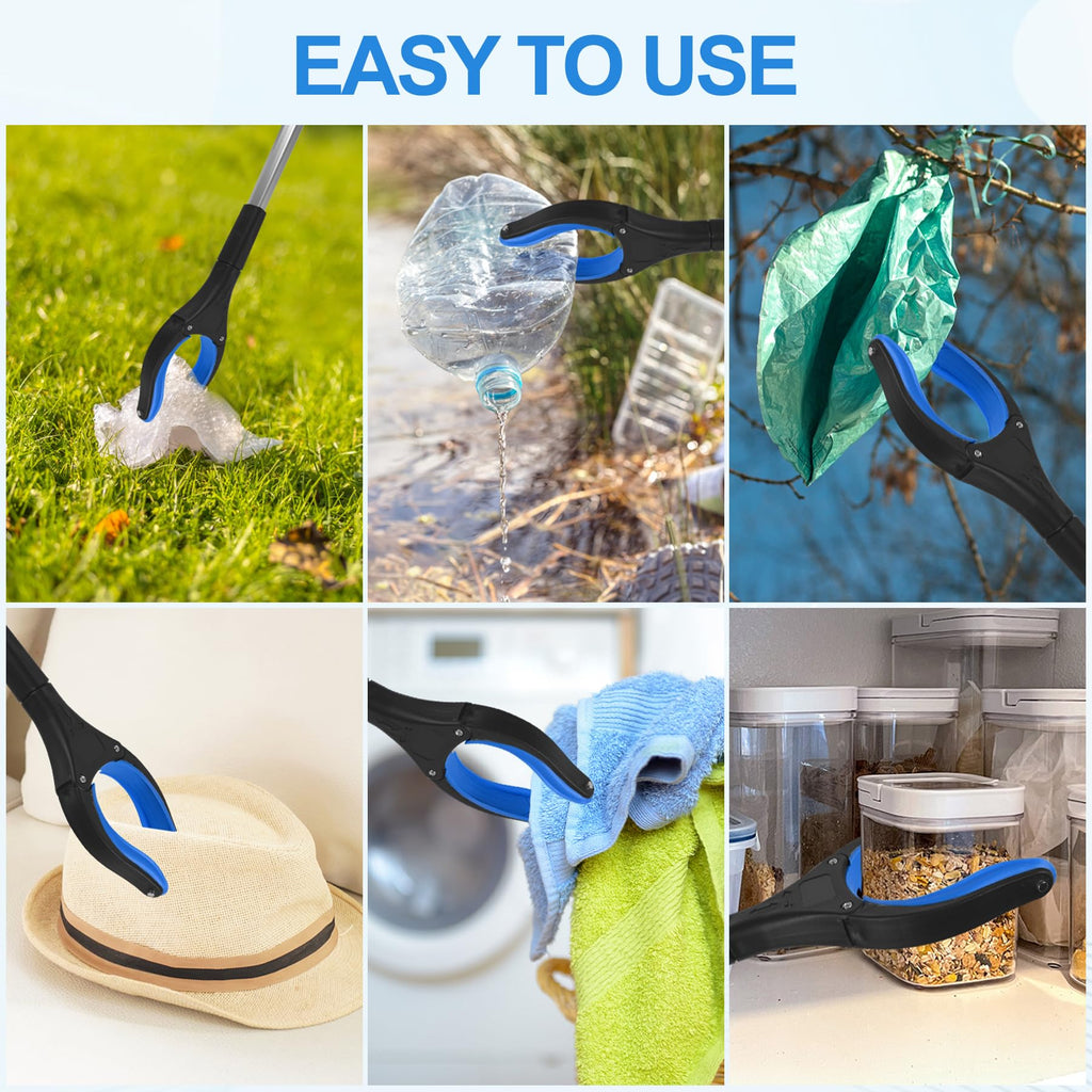 Tottist 2 Pack 32 Inch Commercial Trash Grabber for Elderly Assist, Heavy Duty Lightweight Reacher with Ergonomic Handle & Non-Slip Grip, Multi-Use Outdoor Home Garden Cleanup Mobility Aid Tool