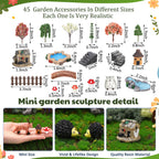 Chunful 45 Pcs Adult Fairy Garden Accessories Miniature Garden Figurines Tiny Resin Animals Forest Kit Pool Bridge Fence Pond Mushroom for Potted Plant Bonsai Terrarium Decor