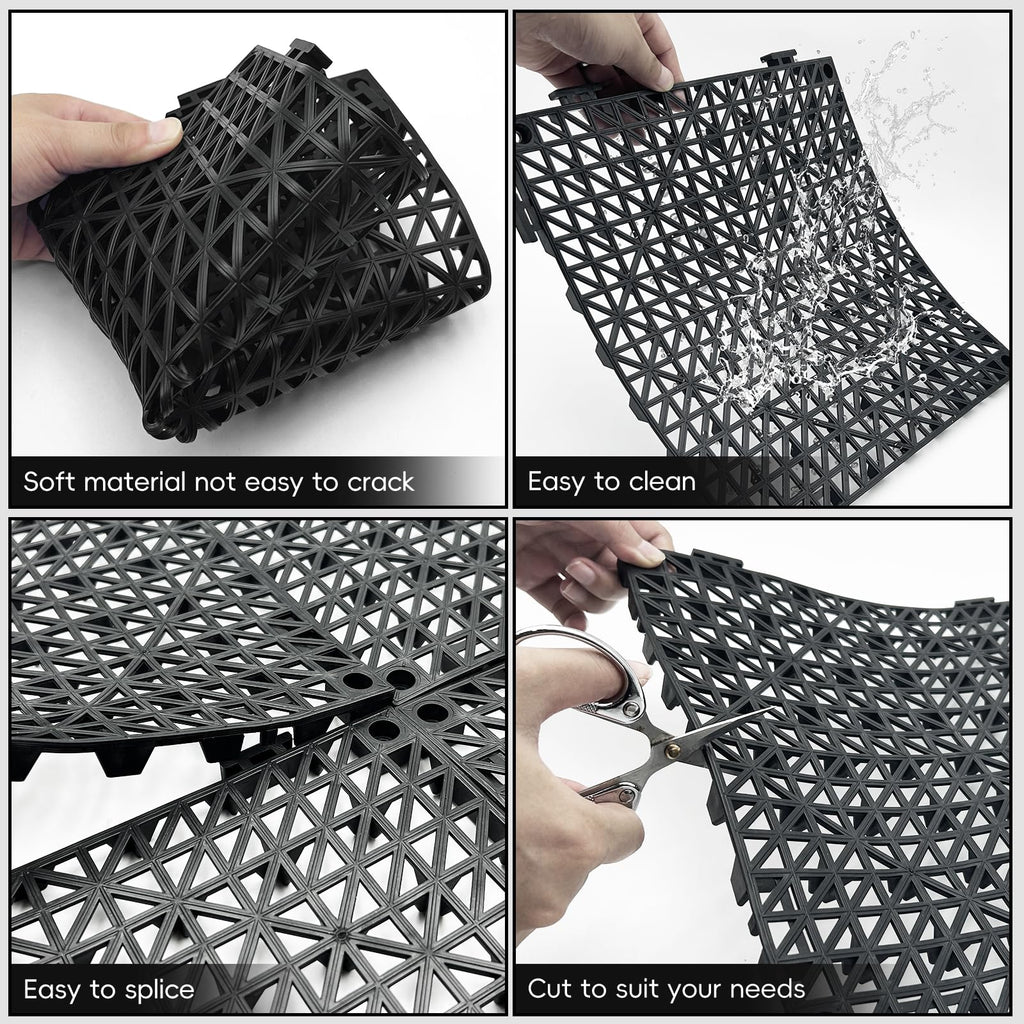 RITOLLO Modular Interlocking Cushion Drainage Floor Tiles, 16-Pack 11.8"x11.8" PVC Raised Non-Slip Interlocking Mats with Drain Holes for Deck, Pool, Garage, Shower, Patio, Bathroom, Sauna, Yard
