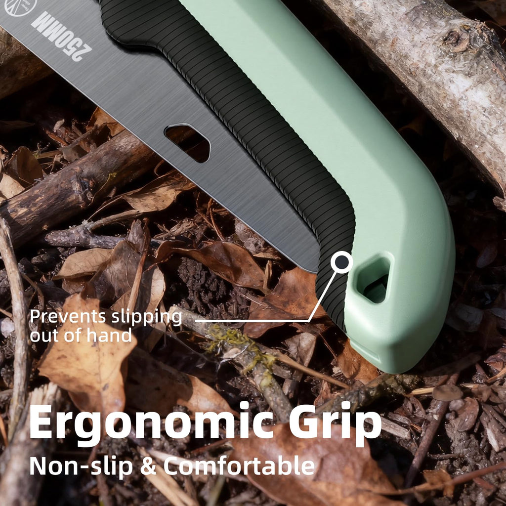 PrunePro® Folding Pruning Saw, 9.5 Inch Super Sharp SK5 Triple-Cut Blade, 3 Adjustable Cutting Angles, Ergonomic Non-Slip Grip, Lightweight, Portable Hand Saw for Tree Trimming, Camping, Gardening