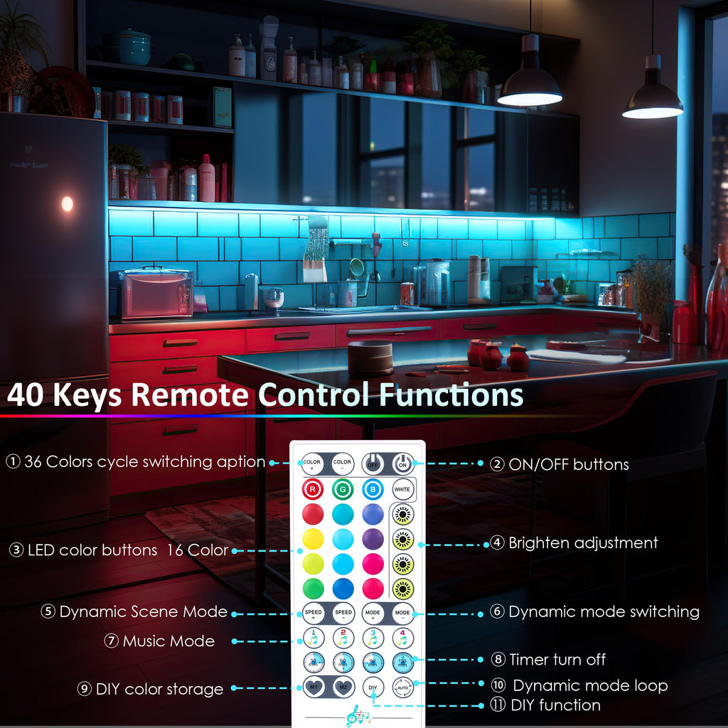 LAFULIT 8 PCS RGB Under Cabinet Lights Kit, App and Remote Control Led Strip Lights, Music Sync Color Changing Led Lights, Plug in Light for Cabinet, Counter, Shelf, Bookcase, 13ft