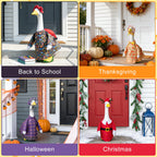 8 Set Holiday Porch Goose Outfits, All Seasons Bundle for Valentine St. Patrick Easter Summer 4th of July Fall Halloween Christmas - 23" Porch Goose Statue Patio Yard Decor