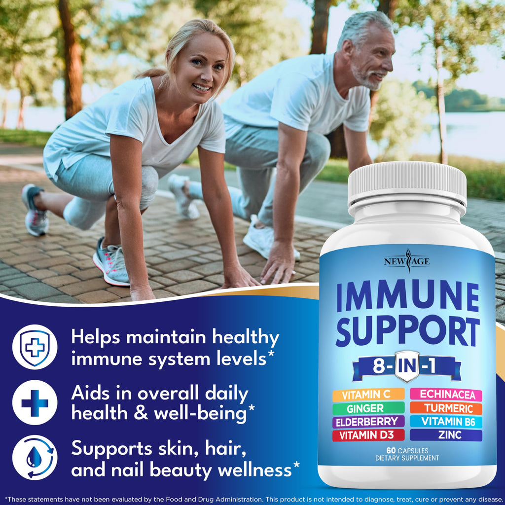 8 in 1 Immune Support Booster Supplement with Echinacea, Vitamin C and Zinc 50mg, Vitamin D 5000 IU, Turmeric Curcumin & Ginger, B6, Elderberry (8 in 1 Capsules (Pack of 5))