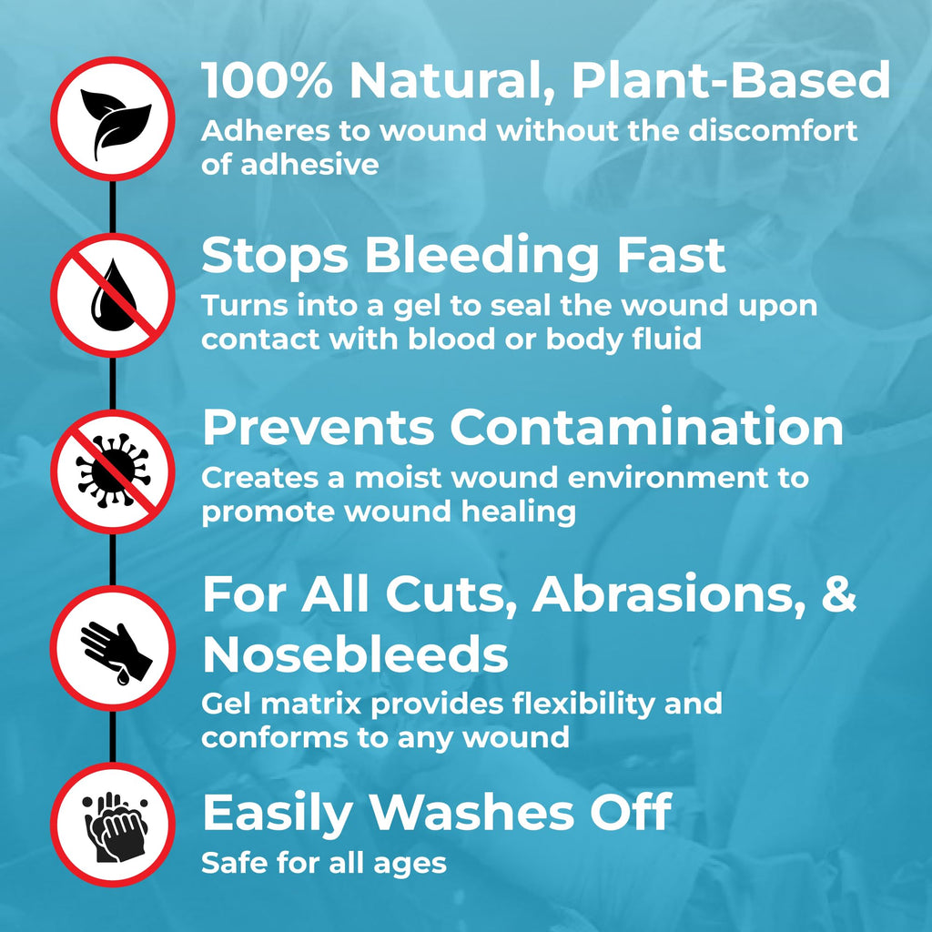 BloodSTOP-Hemostatic Dressing: Controls Bleeding Fast, Natural, Plant-Based Wound Dressing, Cuts, Road Rash, Abrasions, Nosebleeds, Bleeding Control Kit, Stop the Bleed Kit - Safe for All Ages, 10 Ct
