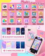Joozfee Kids Smart Phone for Girls Unicorn Toys with 8G Memory Card,Pink