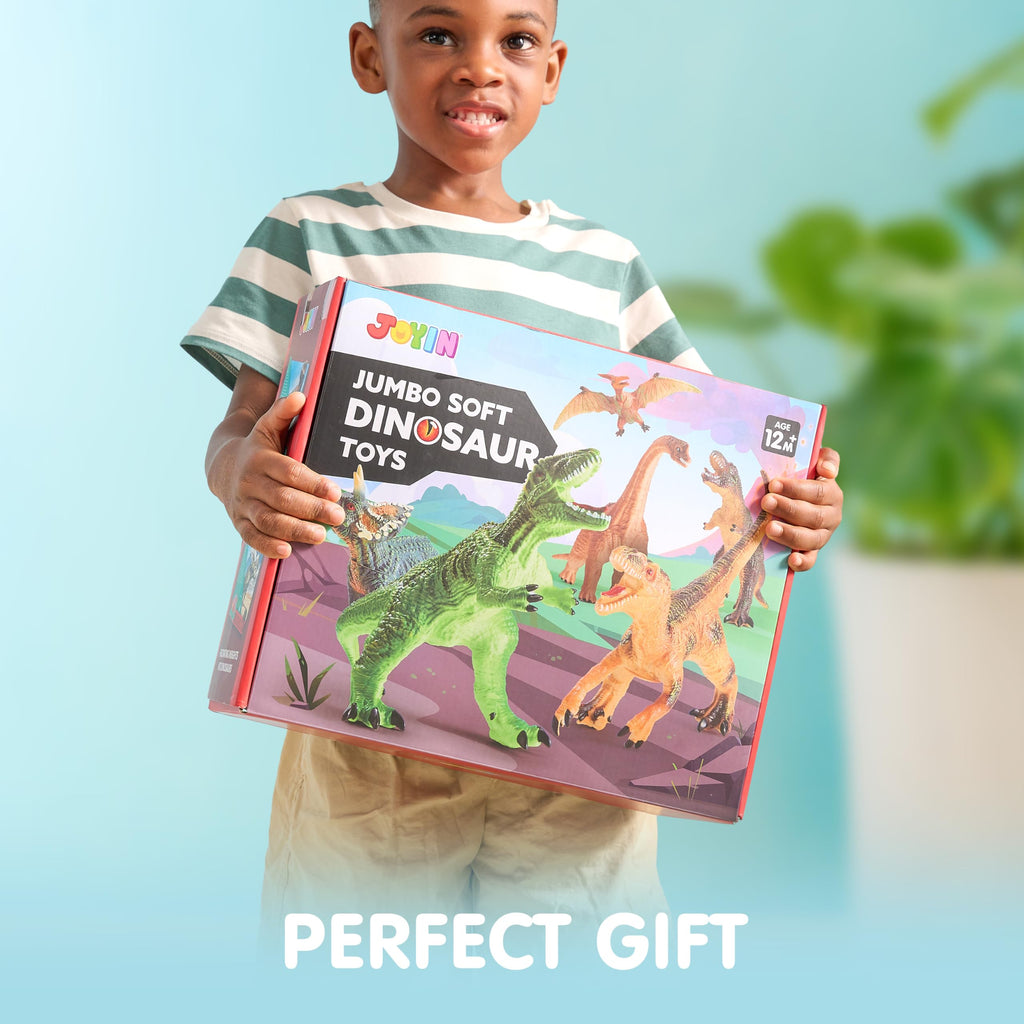 JOYIN Big Dinosaur Toys for Toddlers, 6 Piece Large Soft Dinosaur Figures with an Educational Book, Jumbo Realistic Toys for Boys and Girls Gift, Kids Ages 1 2 3 4 5