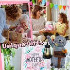Juegoal Garden Statue Solar Cat Figurine with LED Lantern, Mothers Day 10" Resin Kitten Hold Welcome Sign, Outdoor Whimsical Lawn Porch, Lighted Housewarming Birthday for Mom Grandma