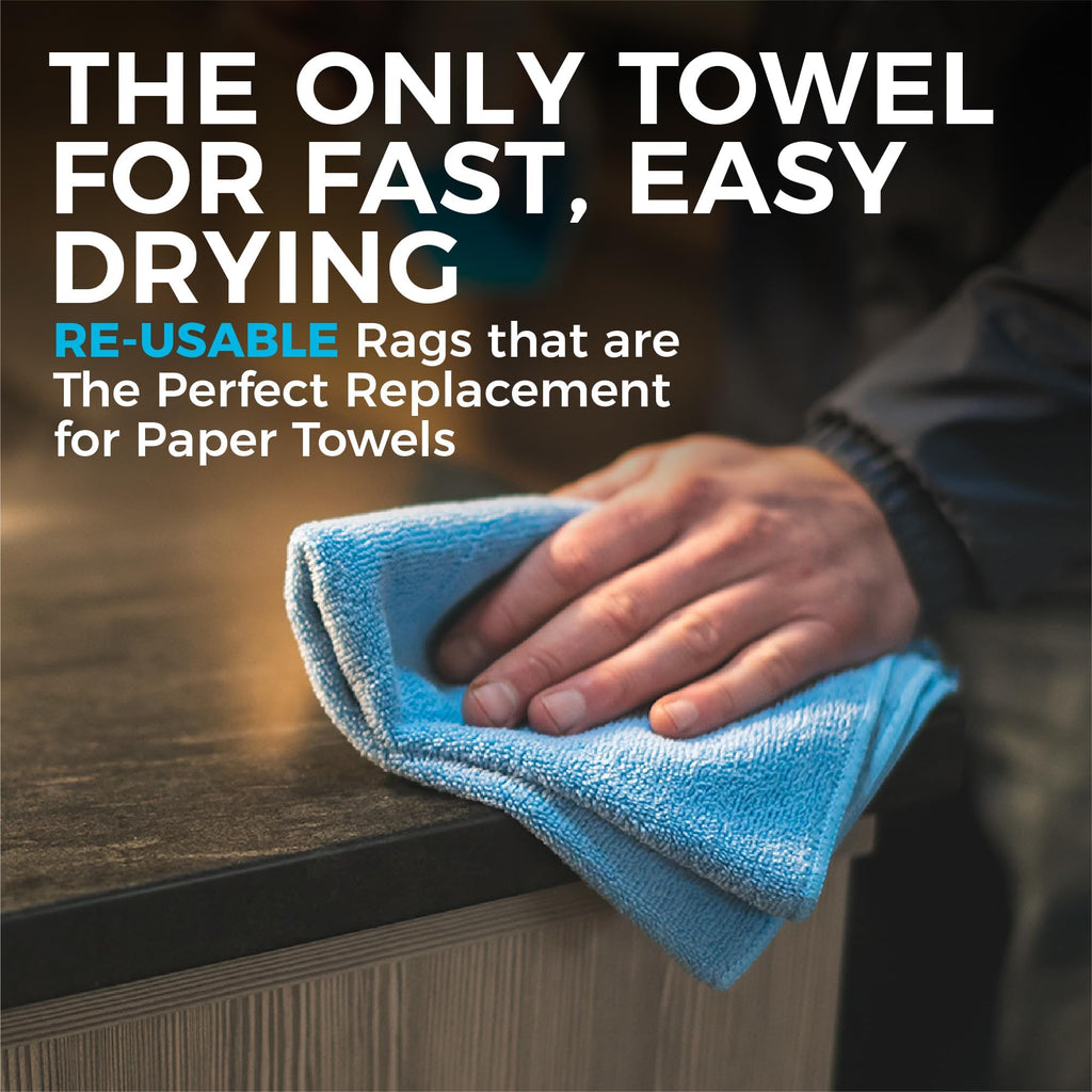 The Rag Company - All-Purpose Microfiber Terry Cleaning Towels - Commercial Grade, Highly Absorbent, Lint-Free, Streak-Free, Kitchens, Bathrooms, 300gsm, 16in x 16in, Red + Grey + Black (12-Pack)