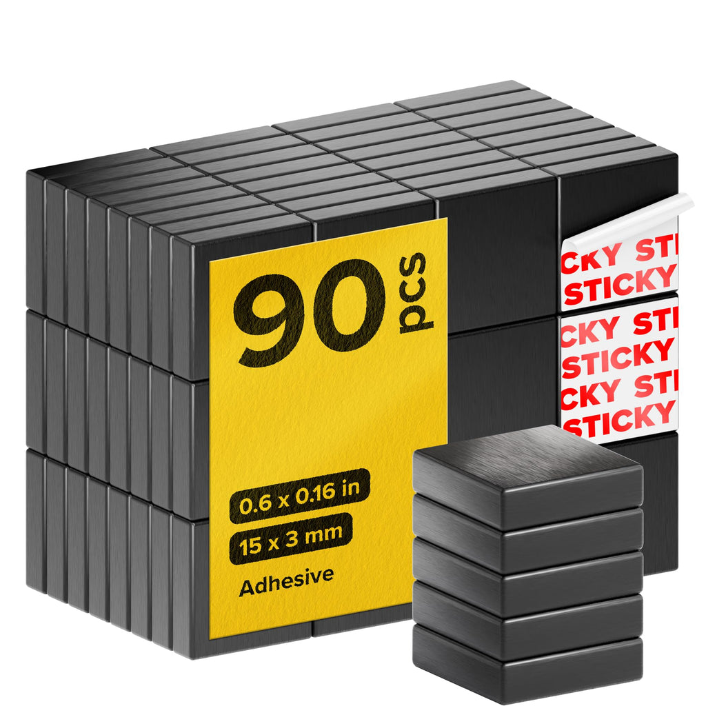 Strong Ceramic Square Adhesive Magnets, 0.6x0.16 (15x4mm), 20 Pcs