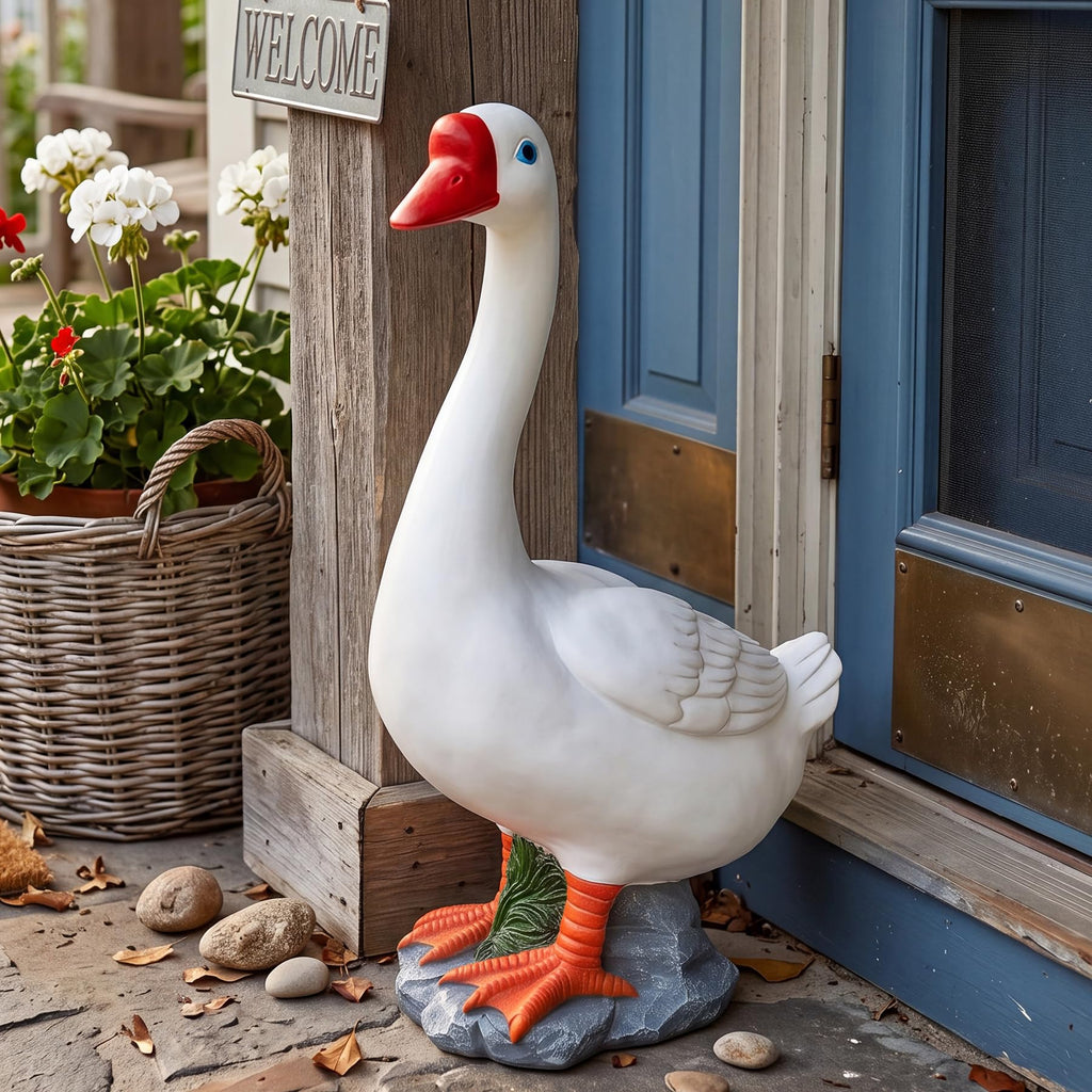 RiKoDaM Large Porch Goose Statue,Resin Front Porch Goose Decor,20In,White