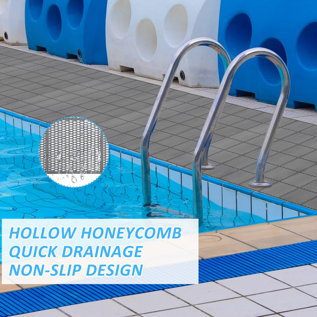 3 x 20FT Drainage Pool Flooring Mats Non Slip Swimming Pool Mat PVC Splash Matting Mesh Hollow Doormat Roll for Outdoor Indoor Garage Restaurant Sauna SPA Heavy Duty Commercial Anti Slip Floor Mats