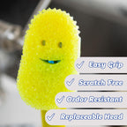 Scrub Daddy Dish Daddy Wand, Refill Heads, Sponge & Connector Head, Soap Dispensing Dish Brush, Texture Changing Washing Up Sponge with Liquid Handle, Built-in Scraper & Scrubbing Head - Yellow