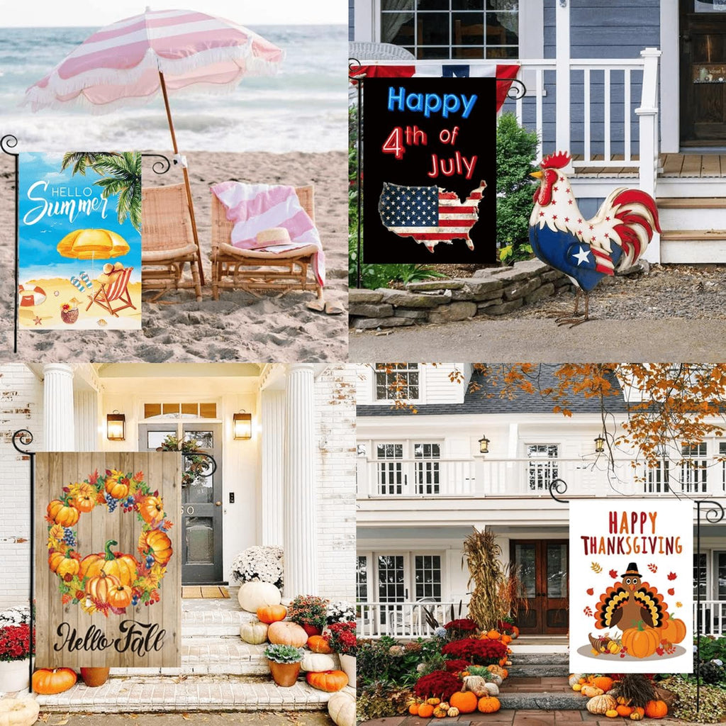 CDLong Seasonal Garden Flag Set of 12, Double Sided 12 x 18 Inch Yard Flags