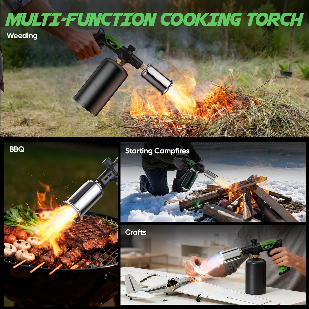 KOACKL Propane Torch Head, Kitchen Blow Torch Gun, Campfire Charcoal Starter, Grill Torch with Igniter, Adjustable Flame for Cooking, Soldering(Propane Tank Not Included)