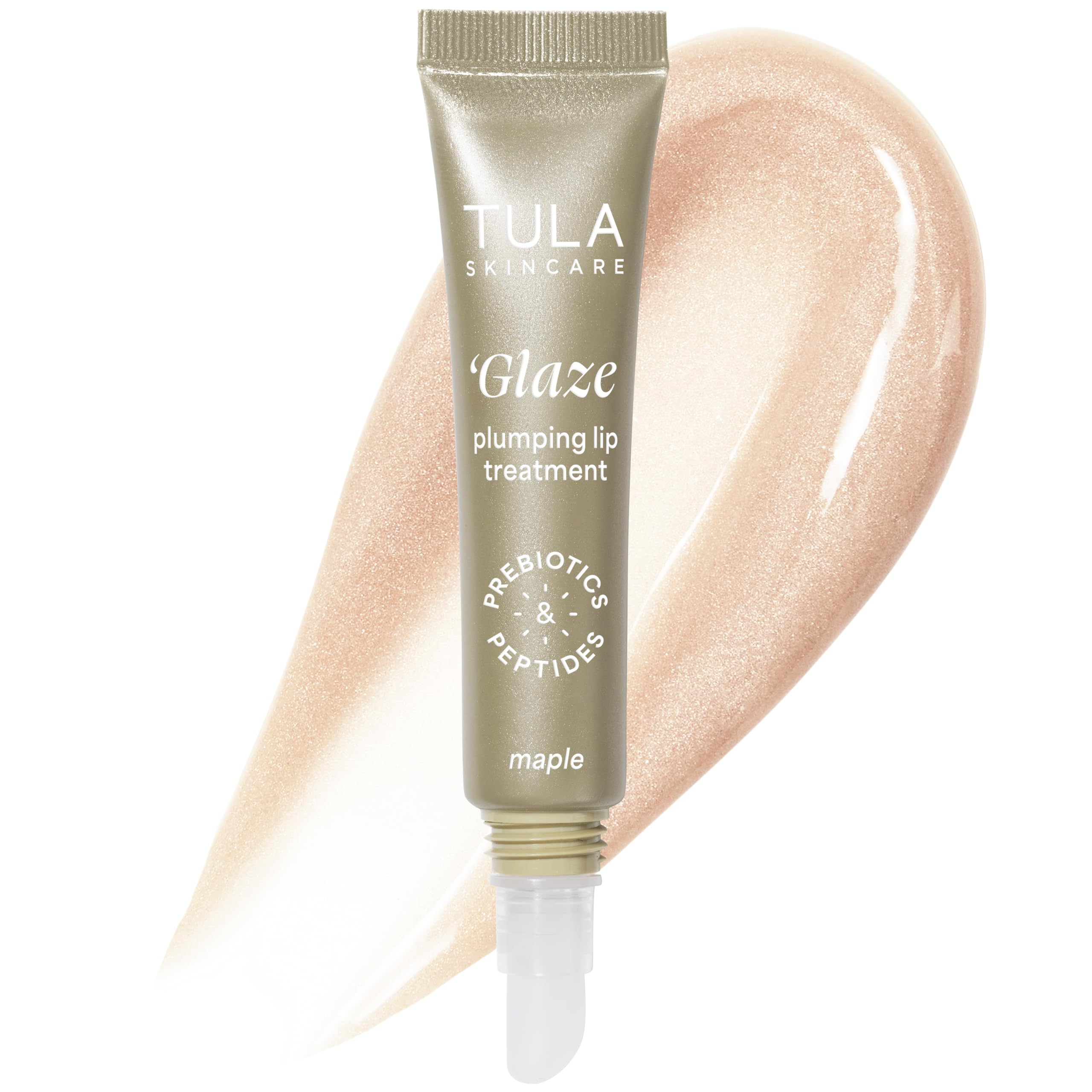 TULA Skin Care ‘Glaze Plumping Lip Treatment, Shade Maple - Hydrating & Glossy Lip Balm with Hyaluronic Acid & Peptides, 0.28 oz.