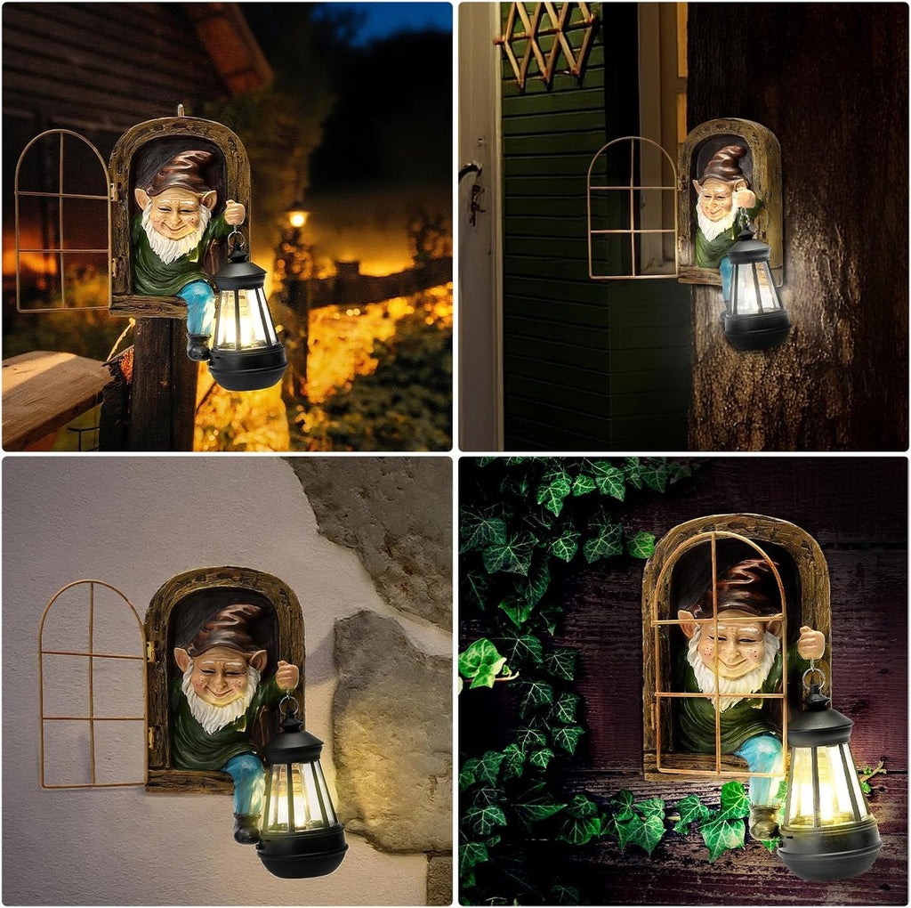 ZioWio Garden Gnome Statue, Tree Faces Decor Outdoor with Solar Lantern