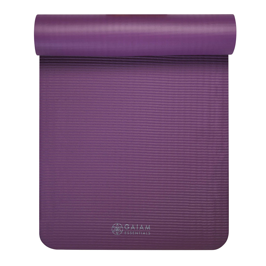 Gaiam Essentials Thick Yoga Mat Fitness & Exercise Mat with Easy-Cinch Carrier Strap, Purple, 72"L X 24"W X 2/5 Inch Thick, 10mm