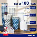 JOLLY CHEF 16 oz Paper Coffee Cups with Lids 100 Pack Disposable Hot Cups
