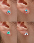 16 Pairs Hypoallergenic Screw Back Earrings for Women Girls 316L Stainless Steel Unicorn Butterfly Strawberry Cherry Flat Back Stud Earrings Jewelry Gift