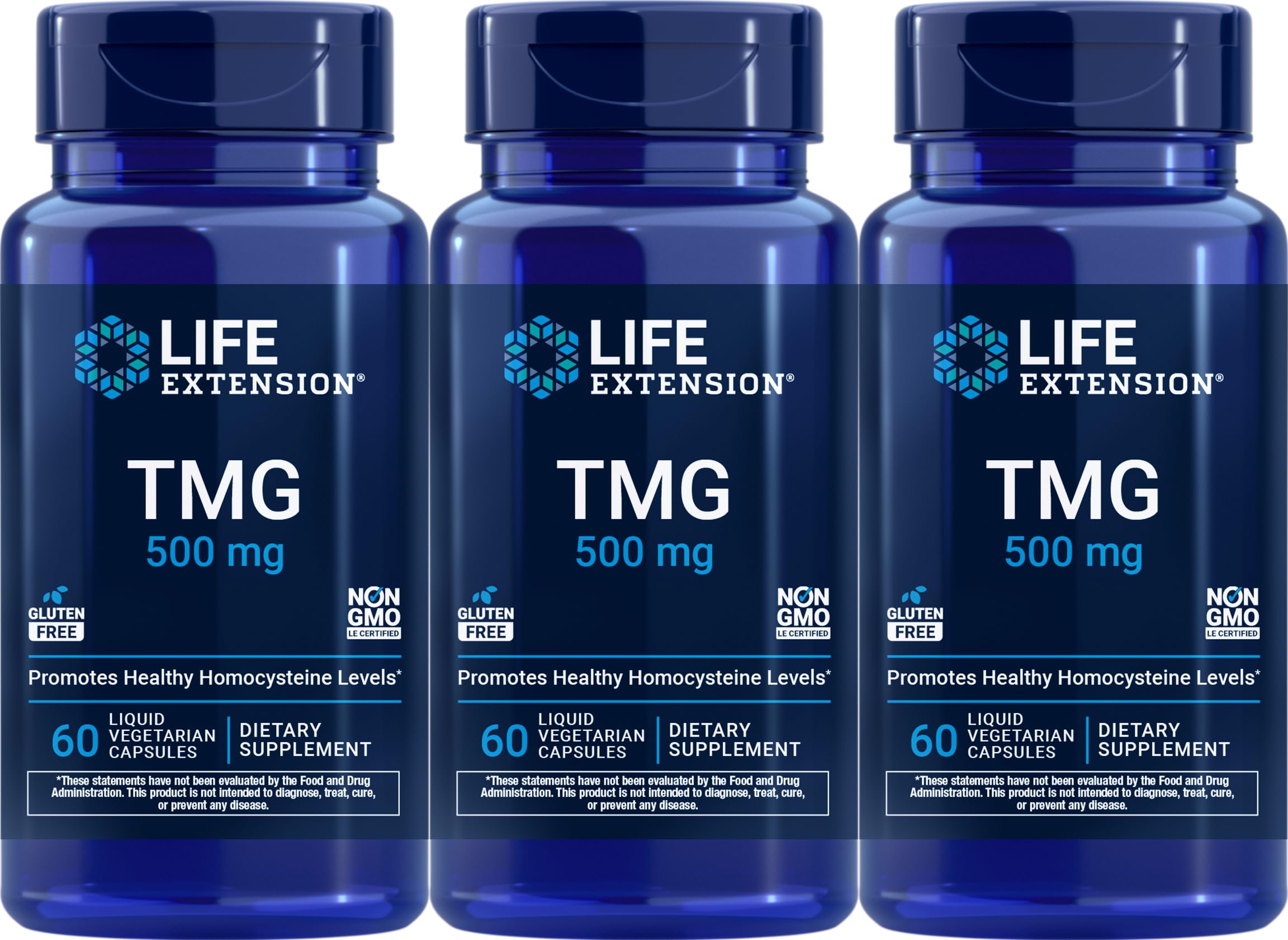 Life Extension TMG Liquid Vegetarian Capsules, 500 mg, 60 Count (Pack of 3)