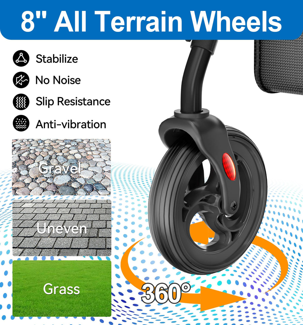 HOMLAND Bariatric Walkers for Seniors, 500lb Heavy Duty Rollator Walker with Extra Wide Padded Seat, 8” All Terrain Foldable Rolling Walker with Dual-Height Adjustable