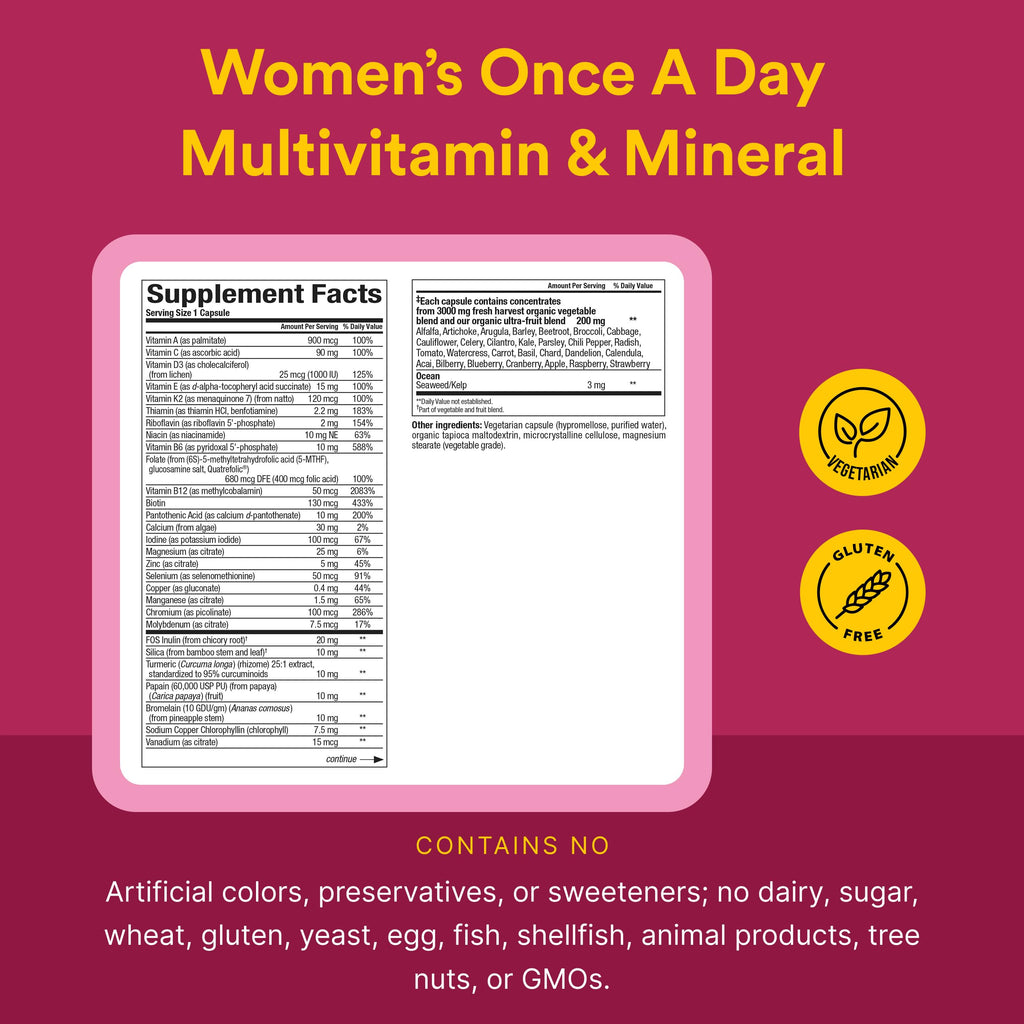 Natural Factors Whole Earth & SEA Women's Once A Day MULTIVITAMIN & Mineral, 60 Vegetarian Capsules