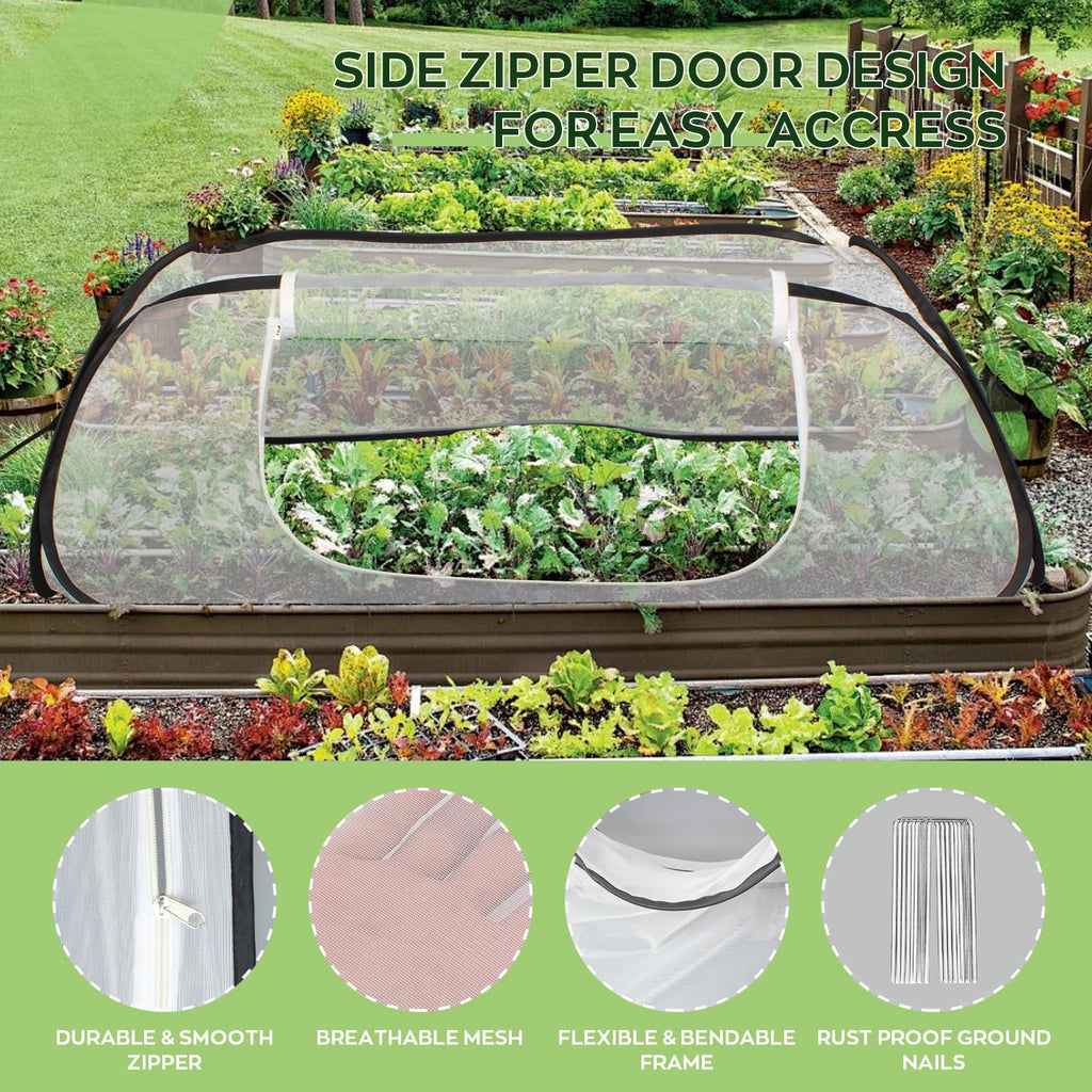 2Pack 45''x22''x18'' Pop Up Raised Garden Bed Cover -Instant Plant Protection Against Bird, Pests & Squirrel，Plant Net Cover for Raised Bed with Zipper Door for Protecting Vegetable Row