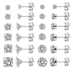 Silver Stainless Steel Stud Earrings for Women Men, 12Pairs 3-8mm Studs Set