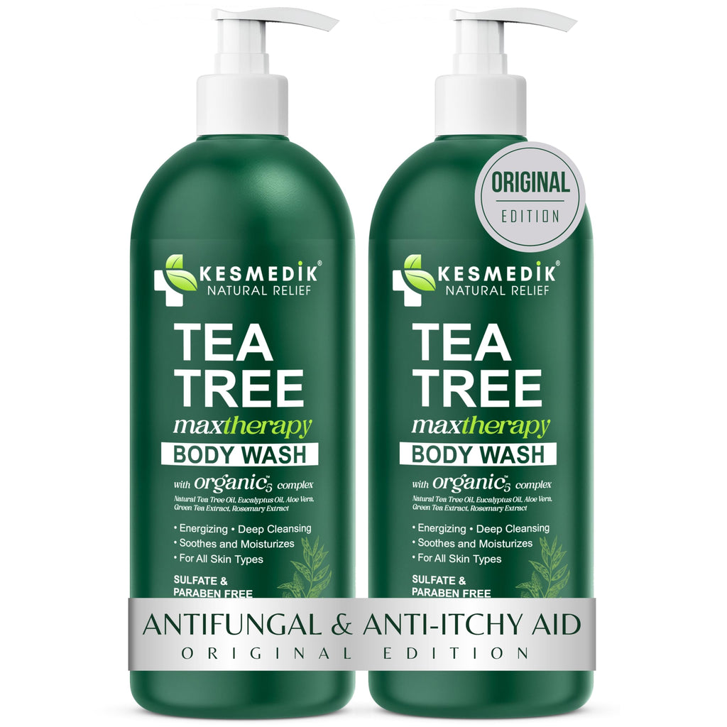 KESMEDIK Tea Tree Body Wash MaxTherapy, Itchy Skin Relief Soap, Soothes Jock Itch, Athlete's Foot, Acne, Eczema, Psoriasis & Sensitive Skin, Intimate Wash, Men & Women, 2-Pack, Original Edition