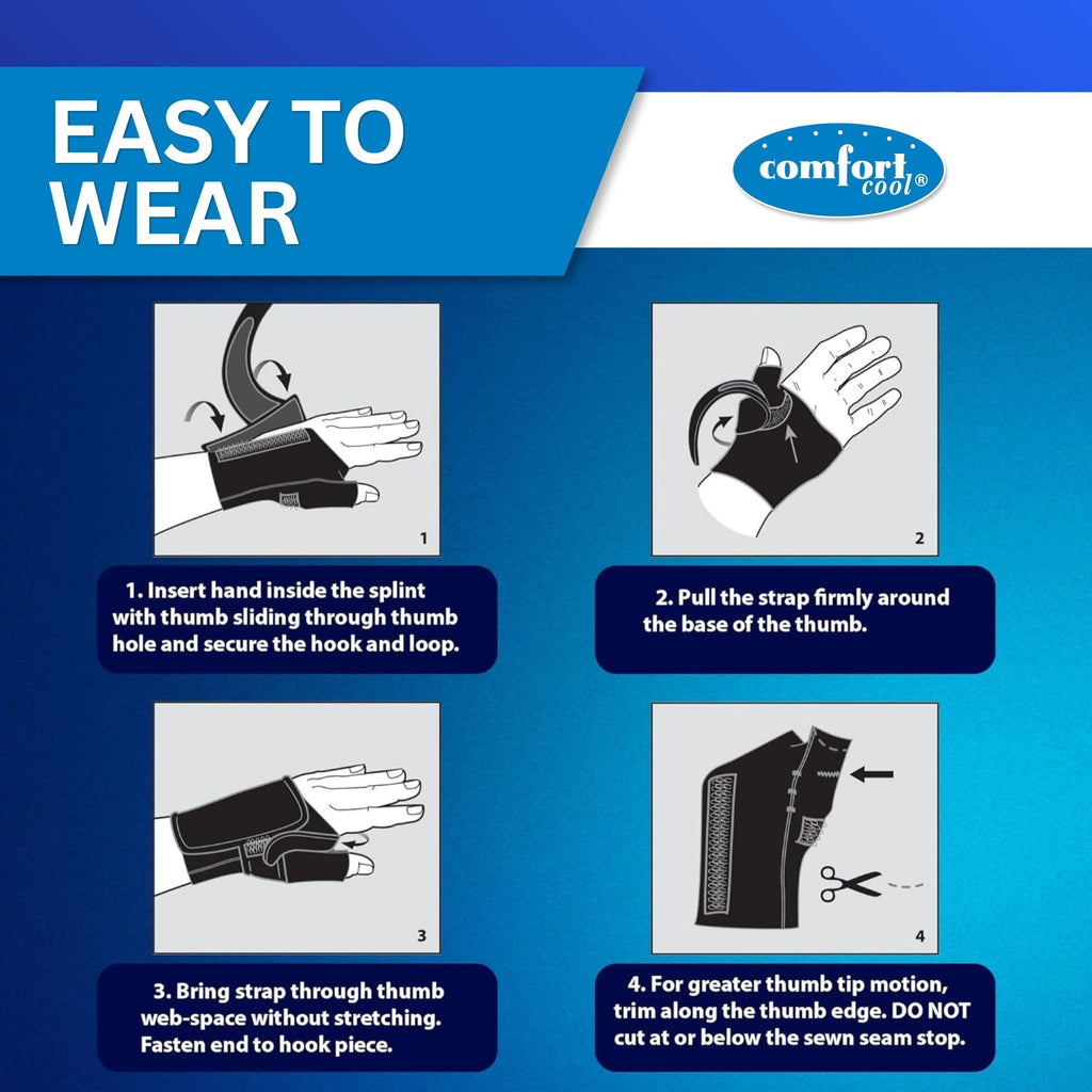Comfort Cool CMC Thumb Brace – Restriction Splint for Arthritis & Tendinitis Relief | Breathable Neoprene with Supportive Thumb Strap - Black, Right Hand, Large (8 to 9 inches) | NC79567
