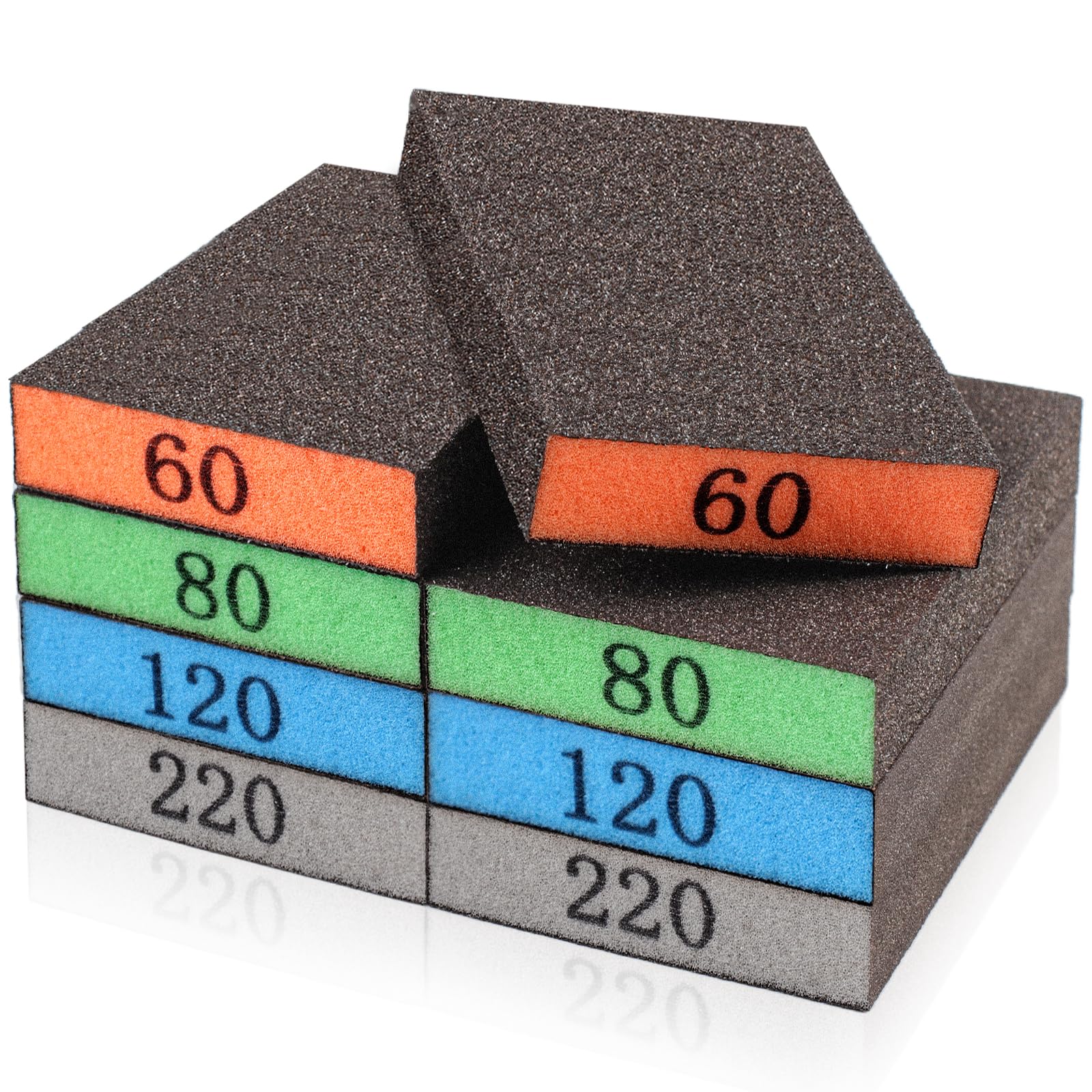 YNZDRWA 8 Pack Sanding Sponge, 60/80/120/220 Grit Sanding Blocks Assortment