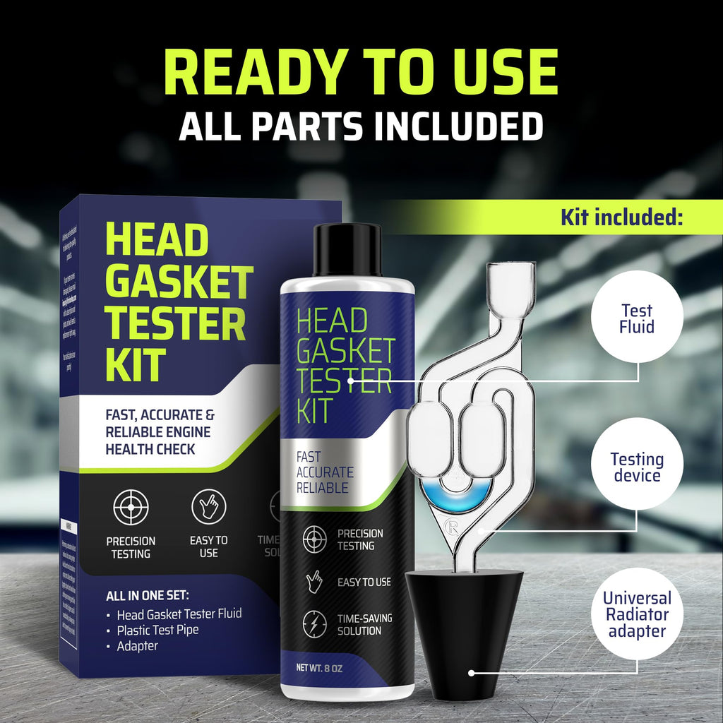 FORTIVO Head Gasket Tester Kit – Over 100 Tests, Complete Combustion Leak Test System with Universal Radiator Adapter, Works on Cars, Trucks, SUVs and Leak Detection Fluid 8oz