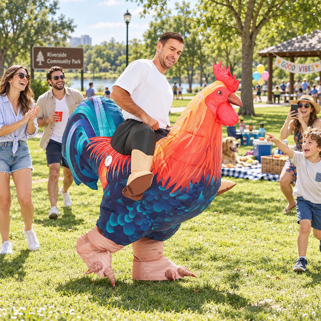 COMIN Inflatable Chicken Costume Ride-on Rooster Adult Blow up Suit Funny Fancy Dress Cosplay Halloween Costume