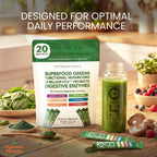 Optimal Human Superfood Greens Powder – 90+ Ingredient Blend with Lion’s Mane Supplement, Ashwagandha & Turmeric – Non-GMO, Soy-Free, Mushroom Supplements – 20 Sachets