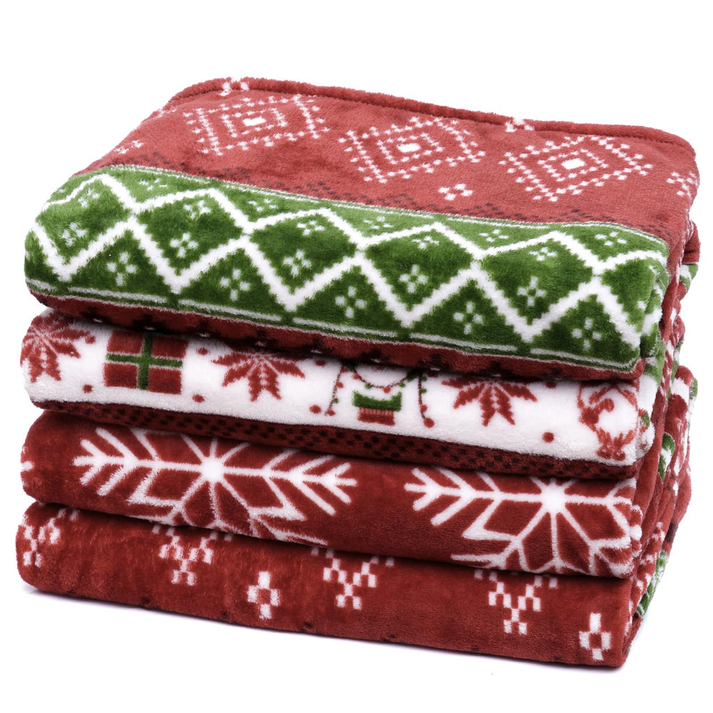 PHF Printed Fleece Blanket Queen Size, No Shed No Pilling Ultra Soft Plush Cozy Xmas Prints Theme Home D��cor Flannel Blanket for Bed, Sofa, Couch and Gift, 90" x 90", Retro Christmas